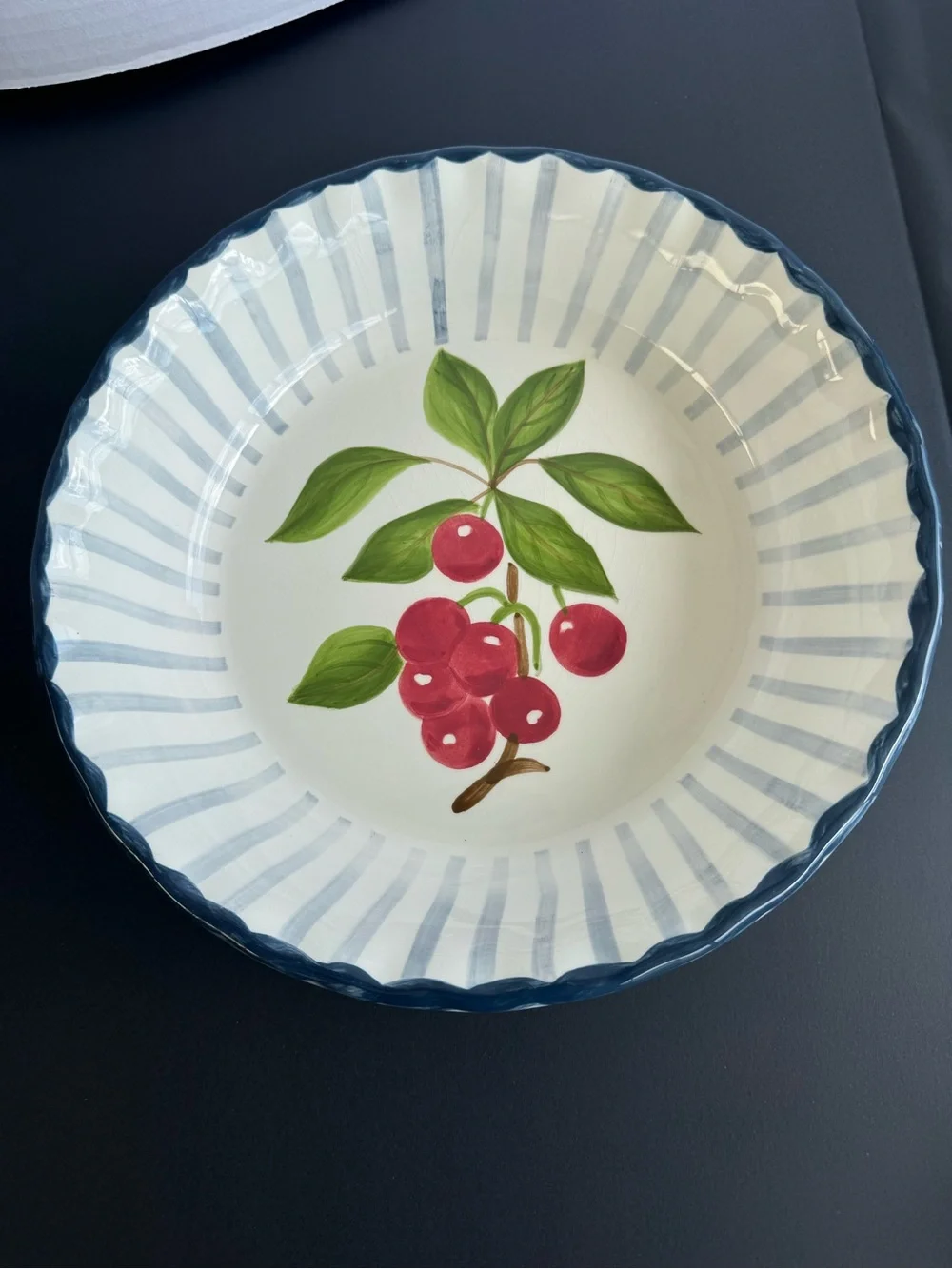 Hand-Painted Blue and White Ceramic Serving Bowl with Leaf Motif